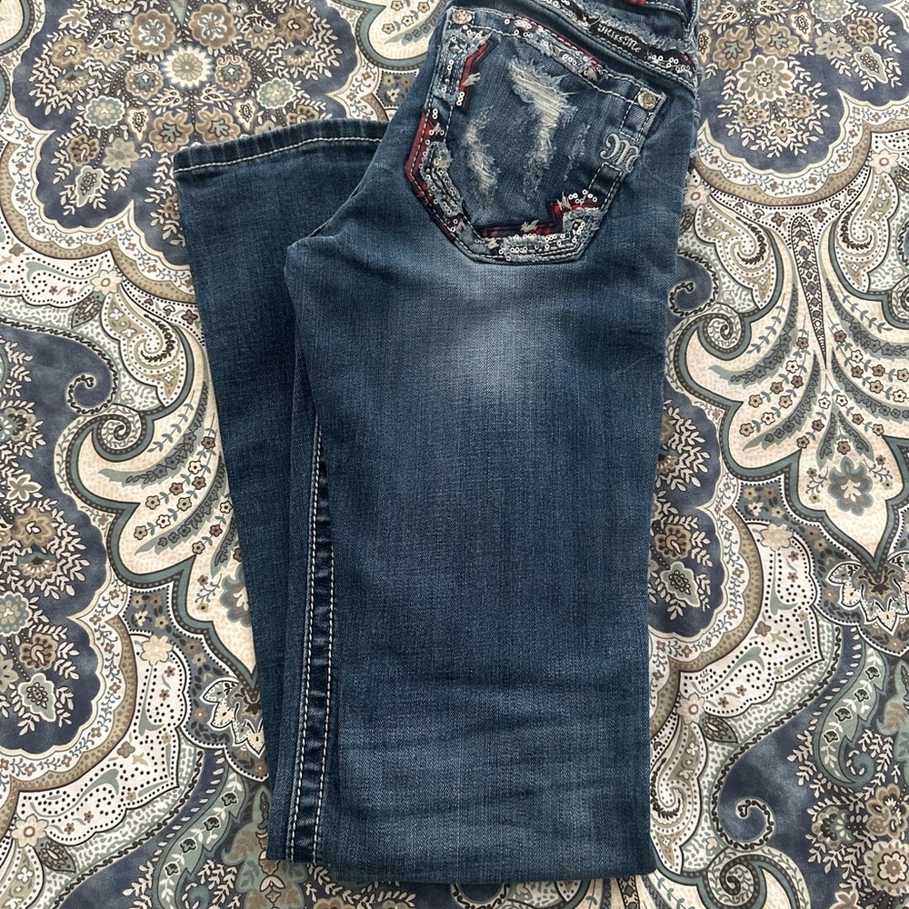 Miss Me Dark Blue Boot Cut Jeans with Embellished Back Pockets